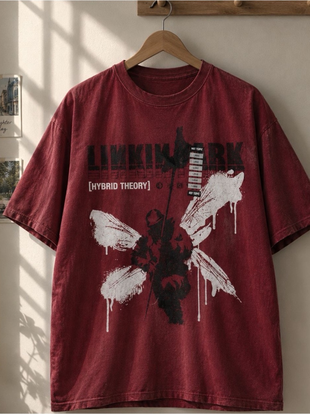 Gildan Men's Burgundy Graphic Tee with Black & White Print